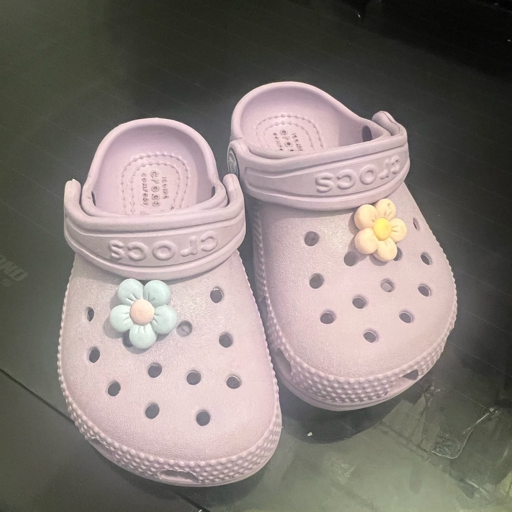 Crocs Kids' Purple Clogs with Flower Jibbitz - Toddler 6